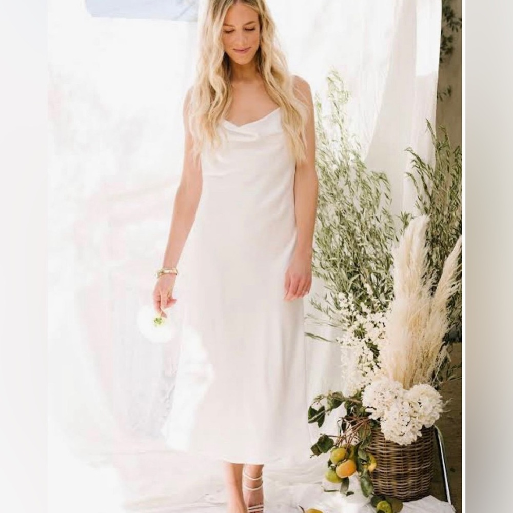White Satin Cowl Midi Dress